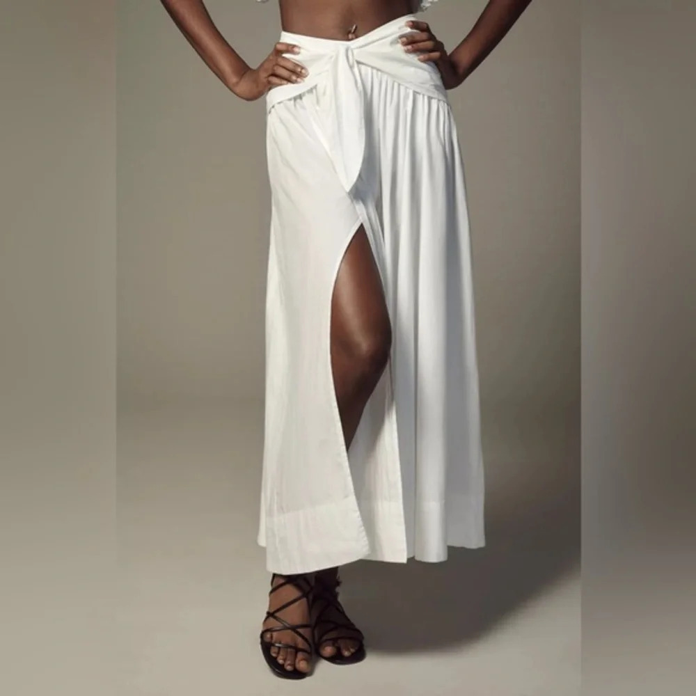 NWT Anthropologie White Poplin Side-Slit Front-Tie Skirt 3X